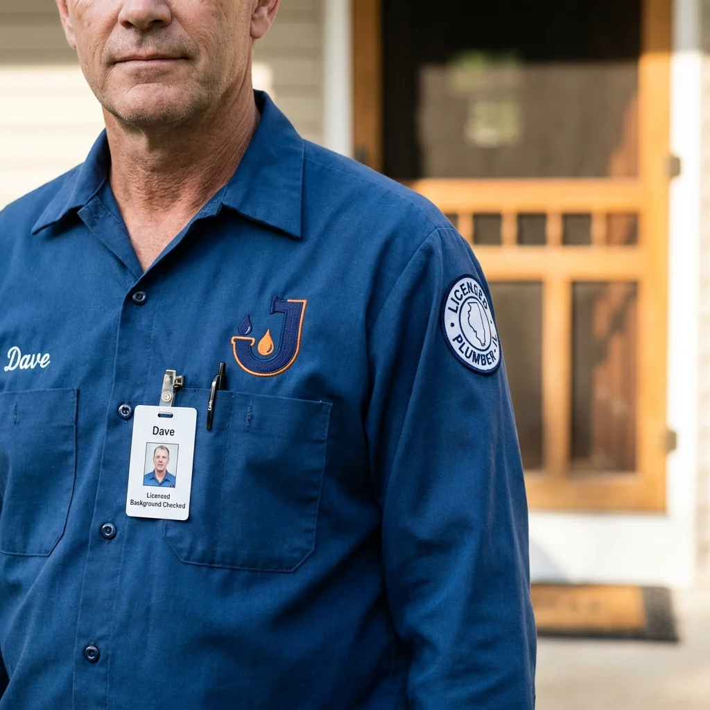 Licensed plumber showing ID badge in Sauk Rapids, MN