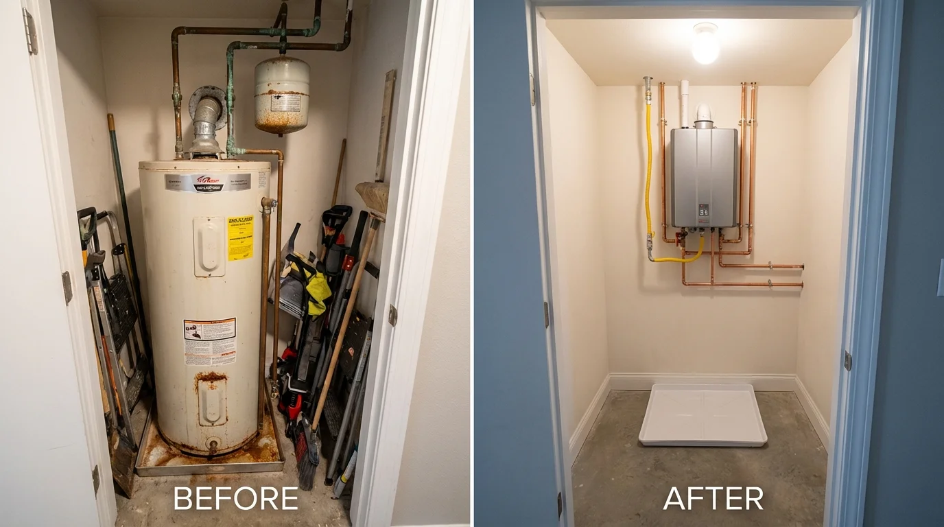 Tank water heater versus wall-mounted tankless unit comparison for Sauk Rapids, MN homeowners