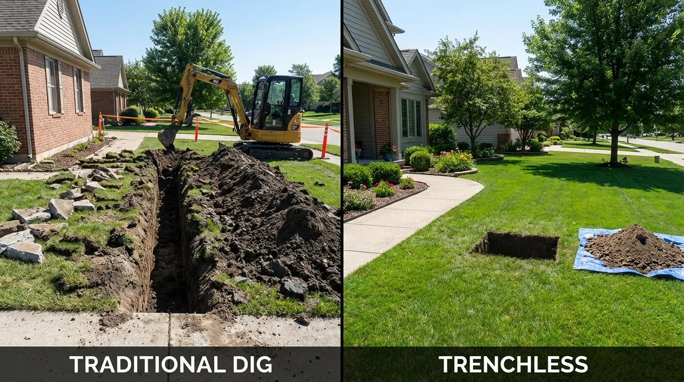 Trenchless sewer repair with minimal yard damage versus traditional excavation in Sauk Rapids, MN